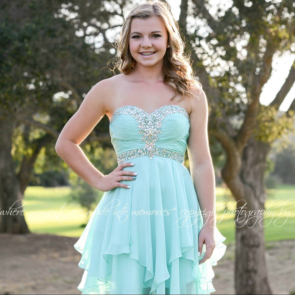 Cinderella TEAL Prom Chiffon Sequin Dress size 2/4